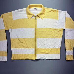 FIA Italia Sweater Women's L Handloomed White & Yellow Striped Full Zip Collared